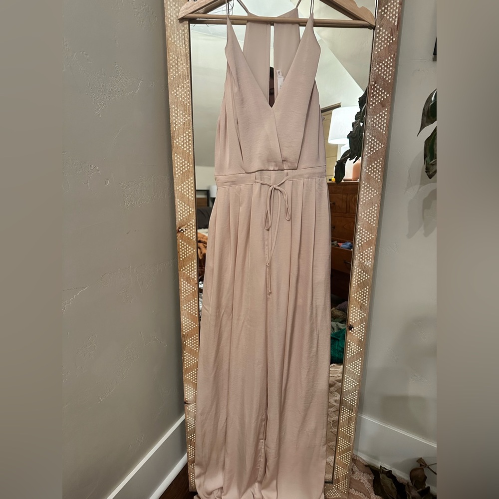 LAST CHANCE: Lush Satin Halter Jumpsuit | Blush | Size S